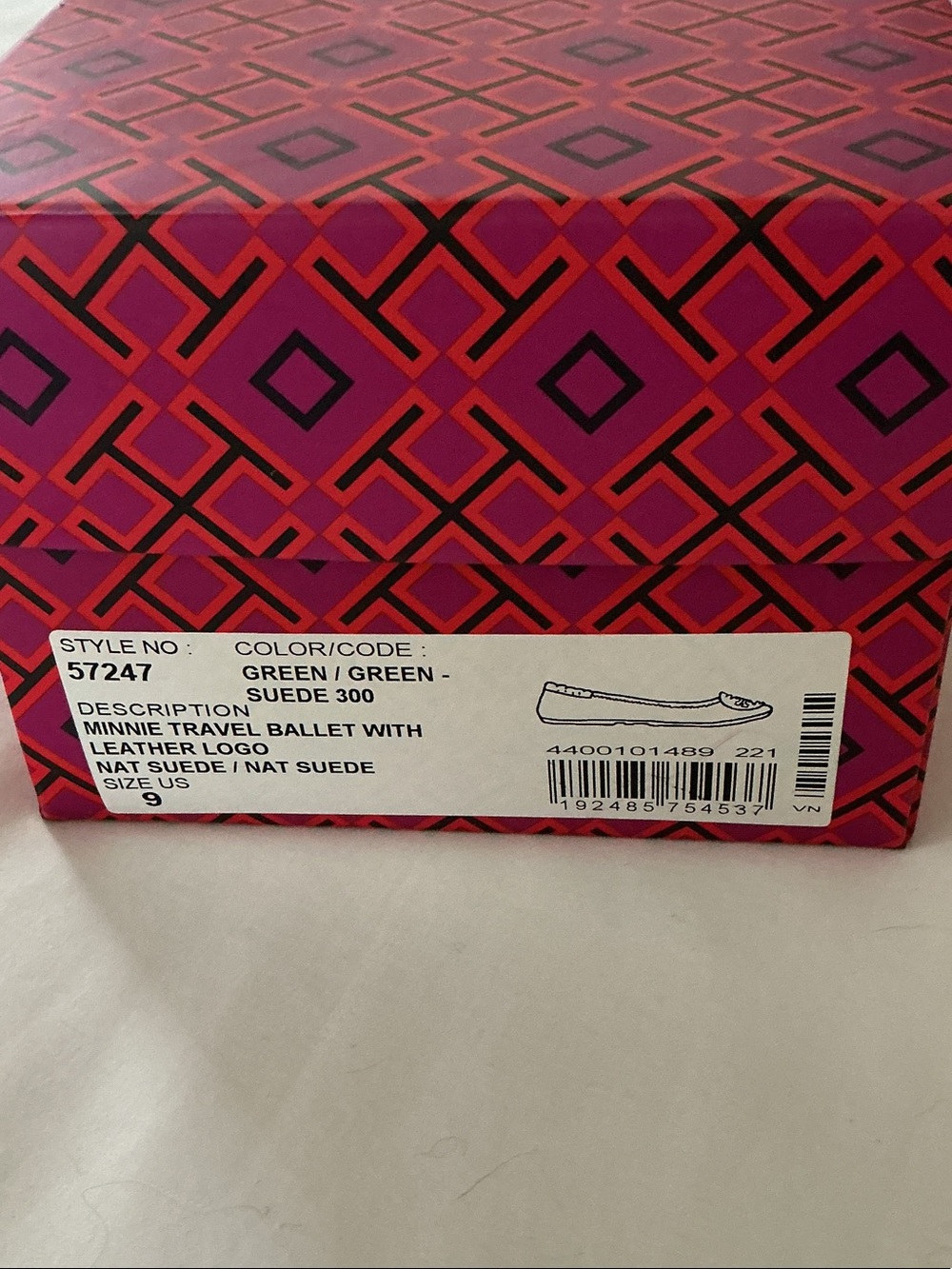 Tory Burch Green Suede Logo Ballet Flats - Picture 3 of 3